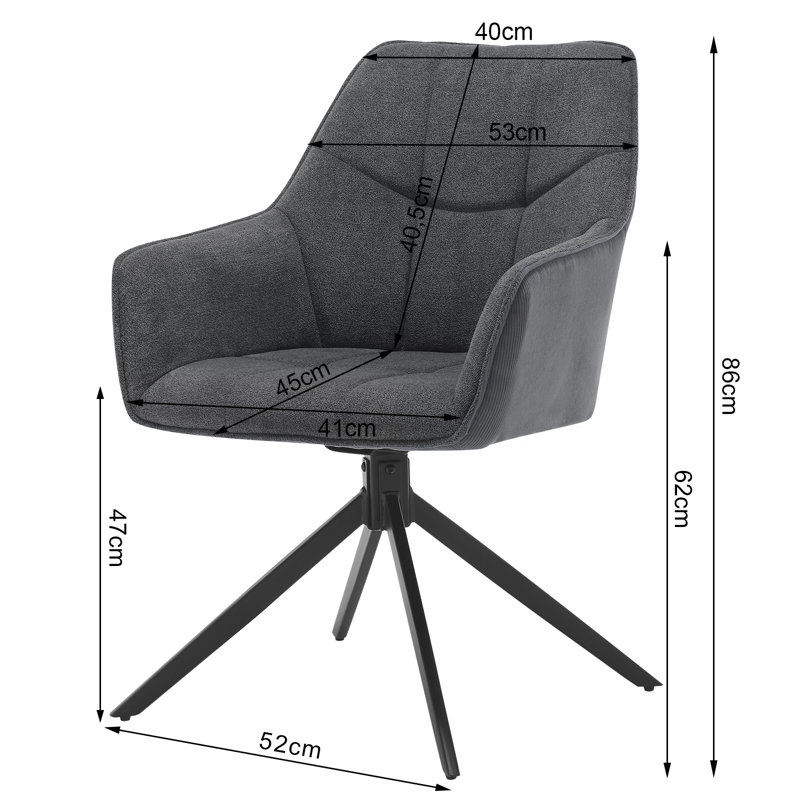Zaha 47cm H Upholstered Metal Armchair, Grey