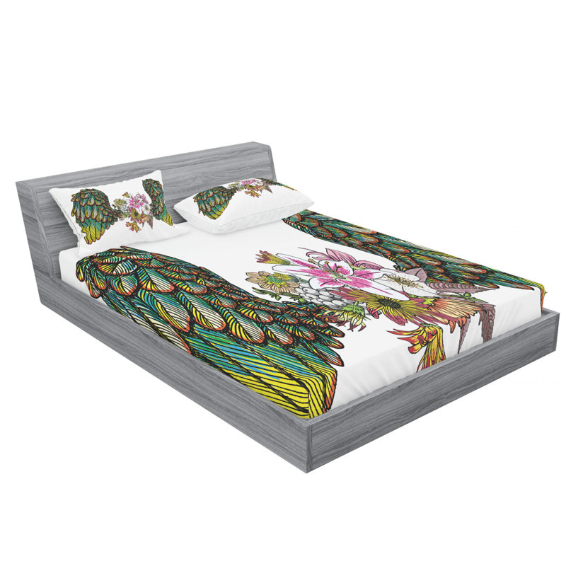 Drap-housse en microfibre à motif Angel Wings, Drap-housse grand avec 2 taies d'oreiller