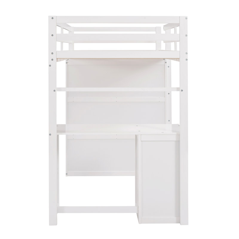 Lit mezzanine simple avec tiroirs, bureau et garde-robe