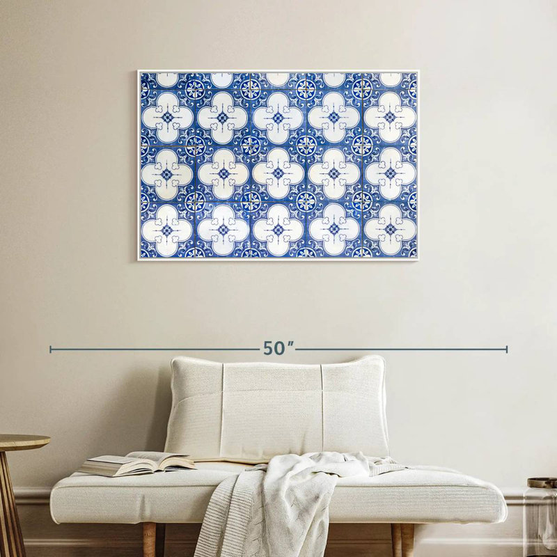 Carreaux portugais, Cadre flottant blanc, 37 po x 25 po