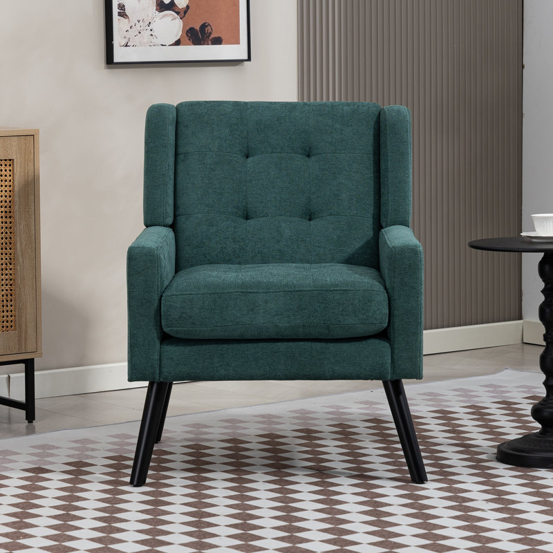 Fauteuil capitonné à dossier large rembourré, Lin vert foncé
