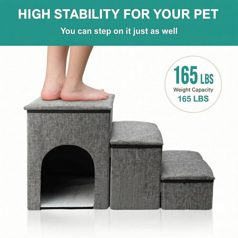 3-Step Pet Dog Stair with Storage