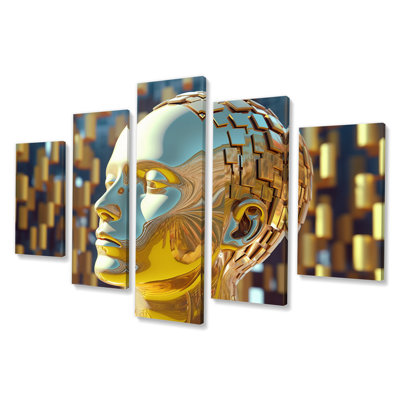 Golden Consciousness Matrix Of The Mind I - Man Wall Art Living Room - 5 Panels