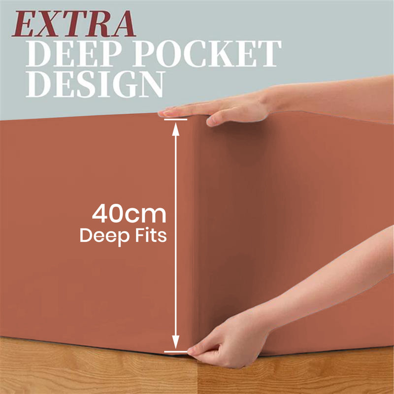 40 cm Soft Brushed Microfiber Extra Deep Fitted Sheet, Kingsize (5'), Rust