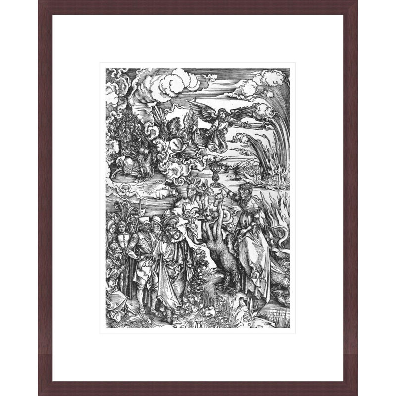 Scène de l'Apocalypse, la grande pute babylonienne (gravure sur bois) (photo en noir et blanc) par Albrecht Dürer, impression giclée encadrée