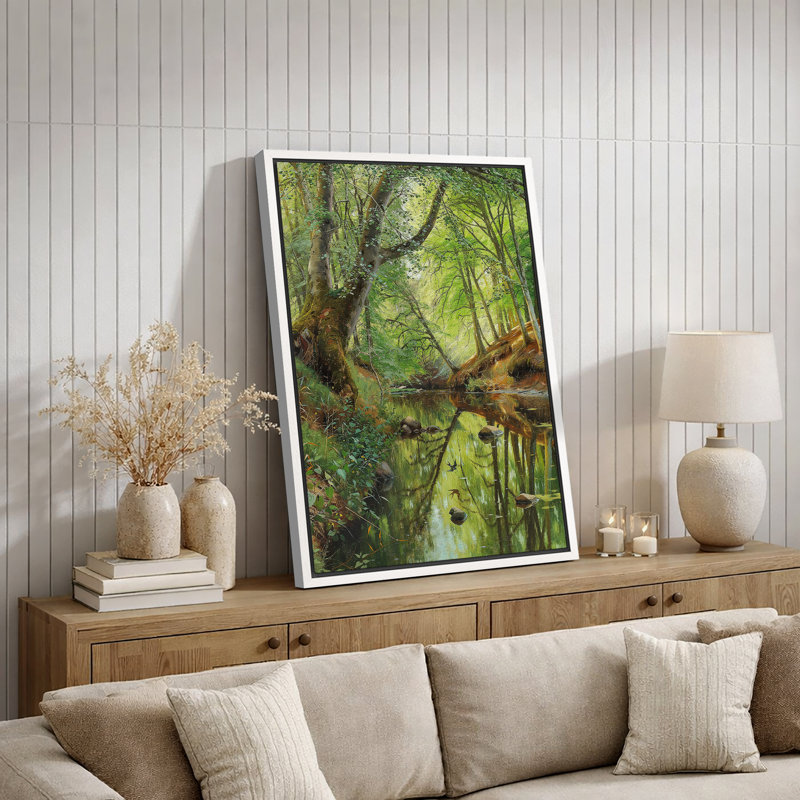 «Quiet Green Forest Creek», art de la rivière Peaceful Nature, impression sur toile encadrée, impression numérique