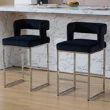 26’’ Upholstered Hollow Back Counter Stool With Metal Frame, Modern Round Arms Counter Height Bar Stool For Kitchen Island/Dining Room/Home Pub