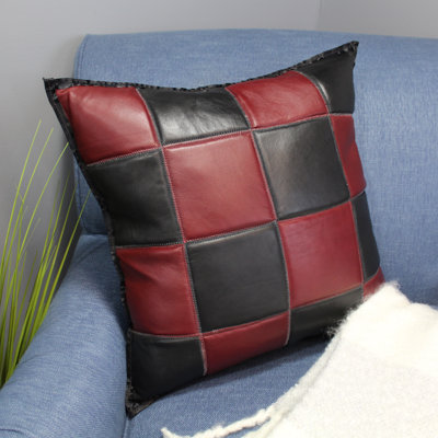 Voguish Geometric Leather/Suede Throw Pillow