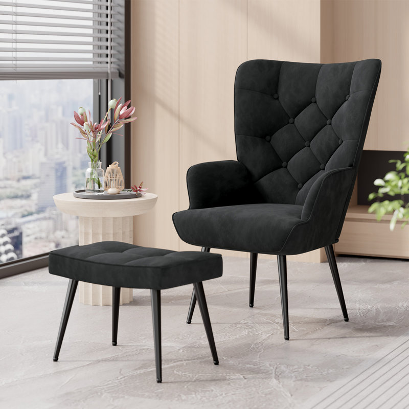 Velvet Lounge Chair, Black, Black