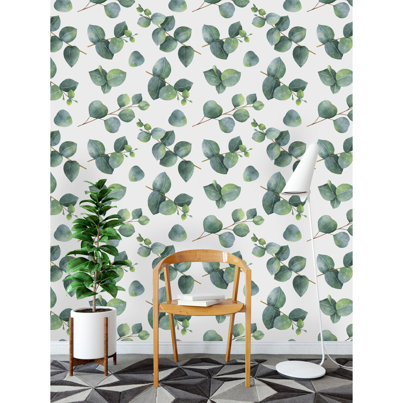 Murale à peindre feuilles d'eucalyptus et branches, l 25 po x L 99,96 po