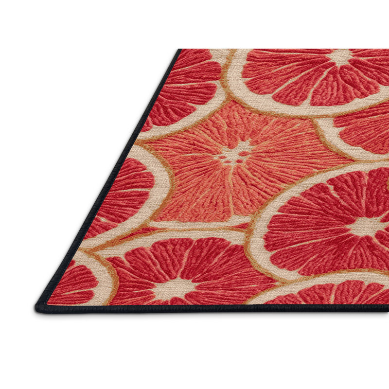 Tapis lavable rose pamplemousse, Rond 8 pi