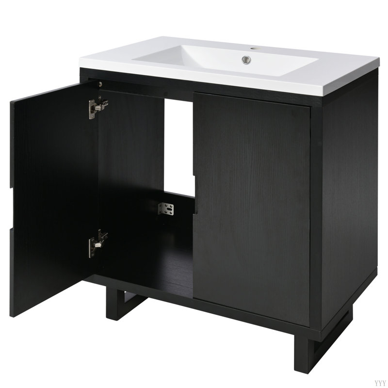 30" Bathroom Vanity Set With Sink, Combo Cabinet, Bathroom Storage Cabinet, Solid Wood Frame, Black