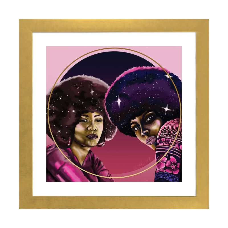 Angela and Assata - impression d'art graphique, Blanc, H 24 po x l 24 po x P 1 po, Papier encadré doré