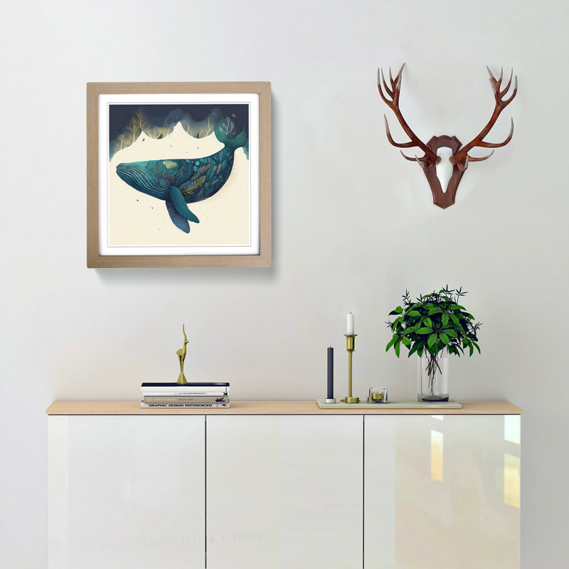 Whale Boho - Framed Print, Oak