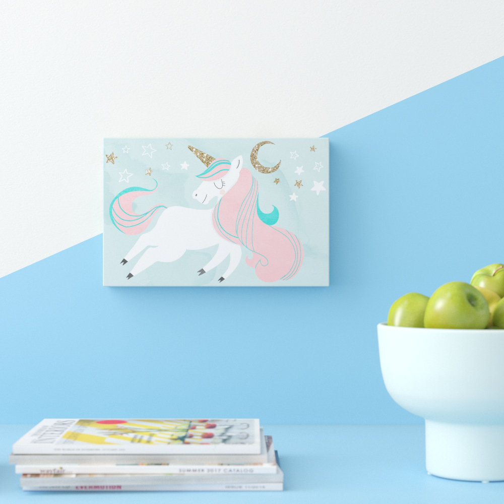 'Unicorn and the Moon' Graphic Art on Wrapped Canvas