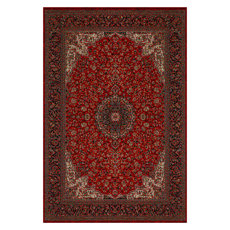 Guria Red Oriental Vintage Look Machine Printed Cotton Chenille Area Rug, Runner 2'8" x 10'6"