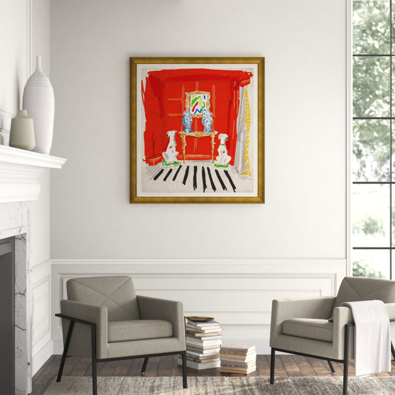 «Red Dog» par Dana Gibson - peinture encadrée sur papier