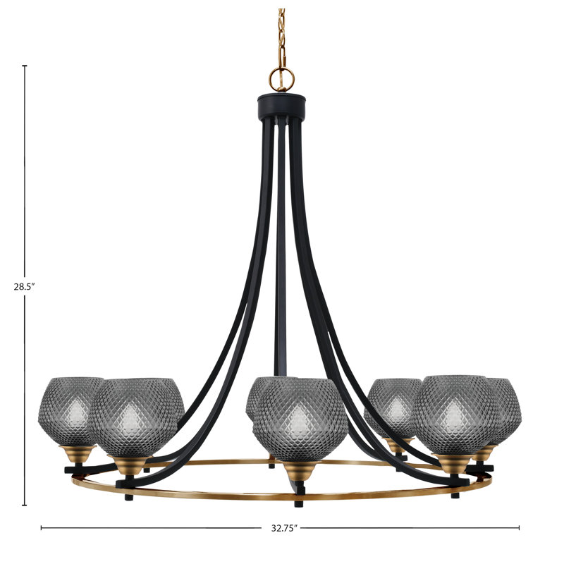 Lustre à 8 lumières Mukkesh en verre fumé noir mat et laiton 6 po, Noir mat / laiton, Noir