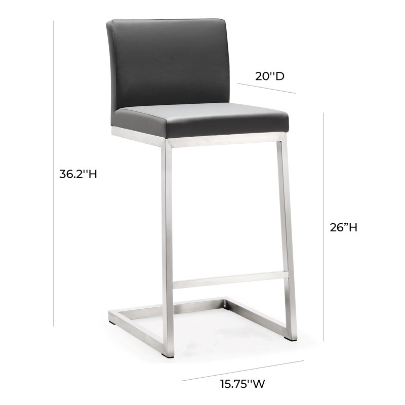 Upholstered Counter Stool with Metal Frame, Grey/Silver