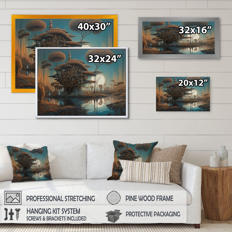 Paysage surréel I - reproduction sur toile tendue, H 12 po x l 20 po x P 1 po