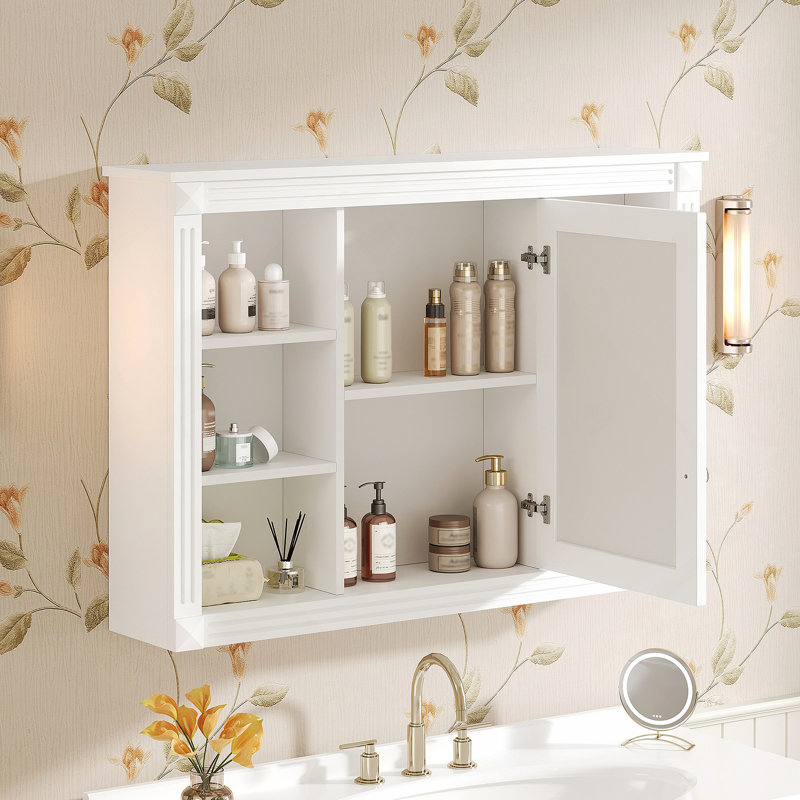 Armoire de rangement murale pour salle de bain, armoire à miroir avec tablettes ouvertes