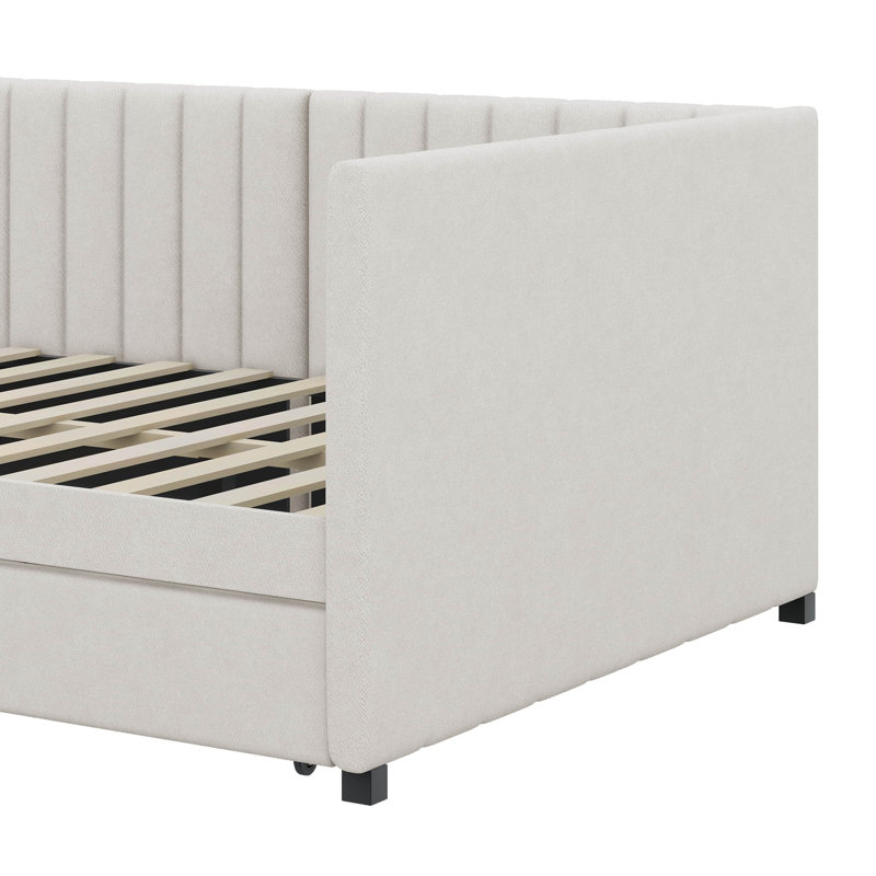 Cathaline Full Size Upholstered Daybed with 2 Storage Drawers Sofa Bed Frame, Beige