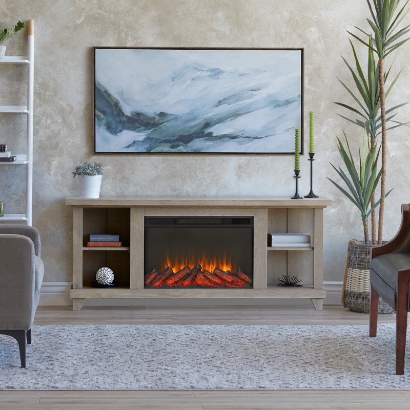Penrose 58" TV Stand with Slim Electric Fireplace by Real Flame, Driftwood