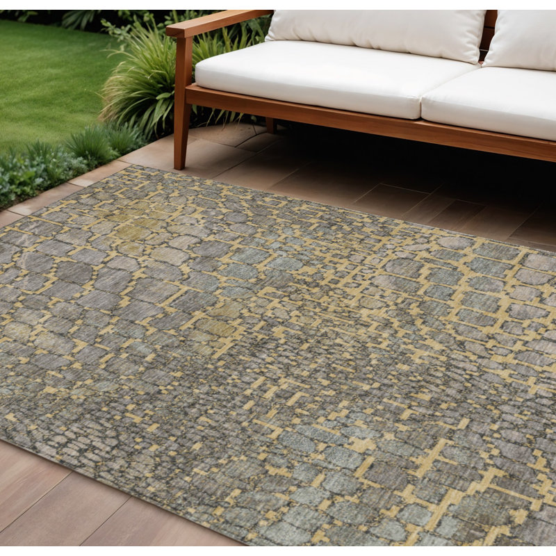 Tapis intérieur lavable abstrait doré et gris 10 pi x 14 pi