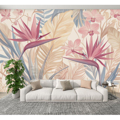 Papier peint adhésif à motif floral de feuilles de fleurs mauves et mauves à motif floral H 100 po x l 144 po amovible en PVC autocollant pour chambre à coucher, bureau à domicile
