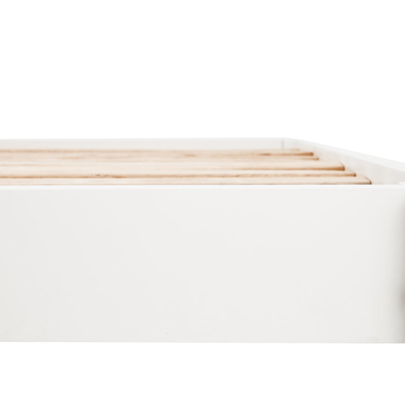 Base de lit plateforme en bois massif Jamerian sans tête de lit, lit moderne, Très grand, Blanc ivoire