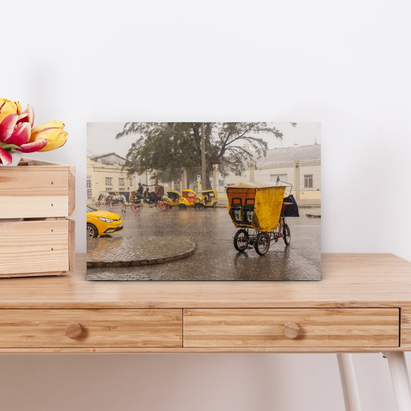 Cuban Transportation Choices On A Rainy Day, Havana, Cuba Abstract Contemporary Horse City Tree Wall Art, 18" H x 12" W