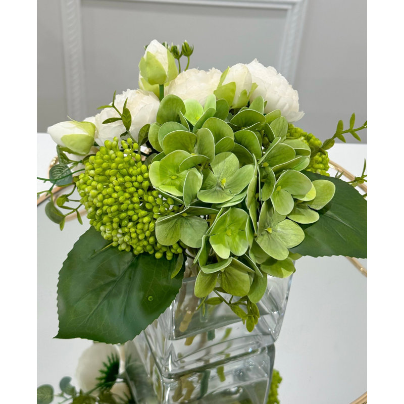 Faux Peony And Hydrangea In Vase, Beige