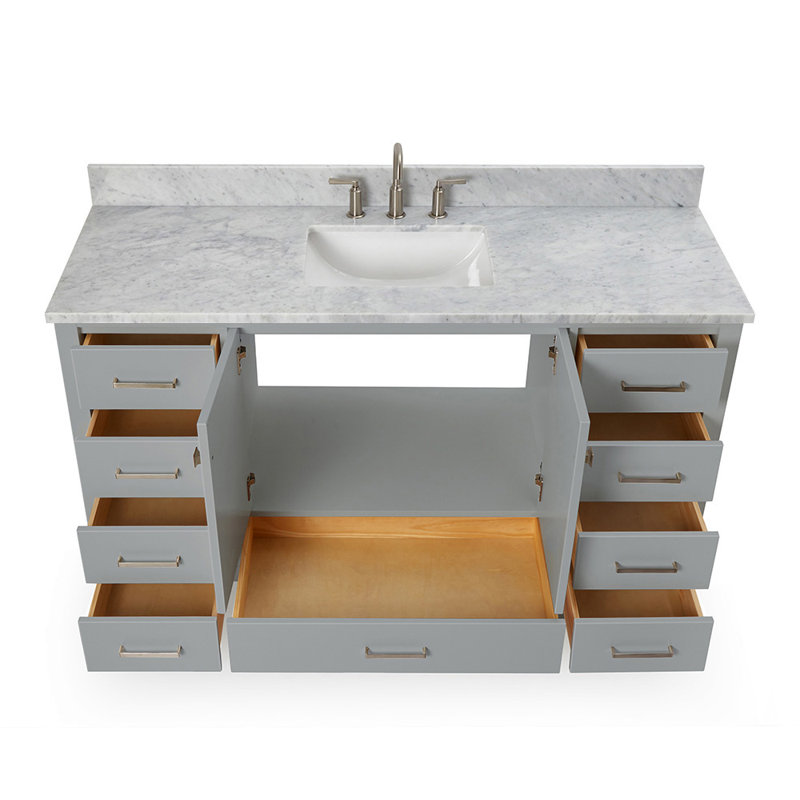 Flynt 61'' Single Bathroom Vanity with Carrara Marble Top, Gray