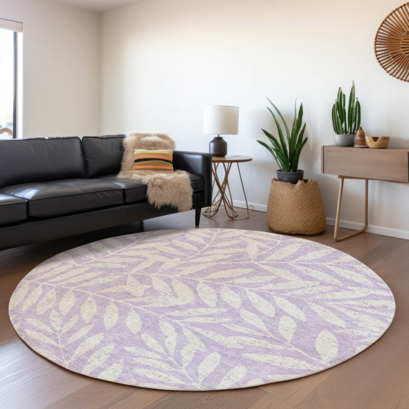 Premium Machine Washable Prisco Lavender Rug, Round 8'