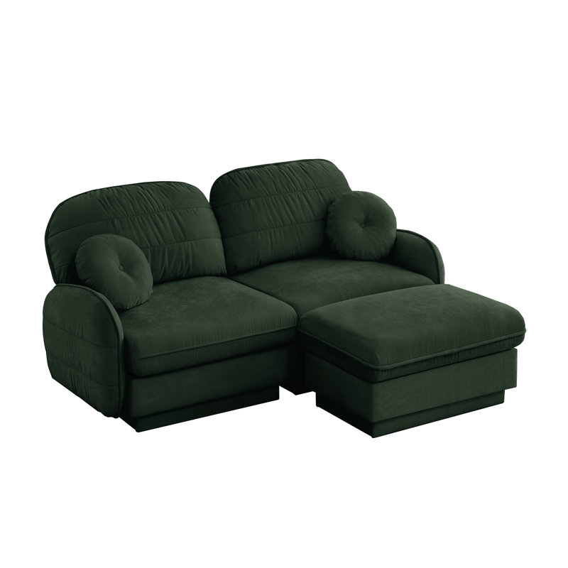 Canapé modulaire en forme de L en forme de L avec repose-pieds et coussins décoratifs, Chenille verte