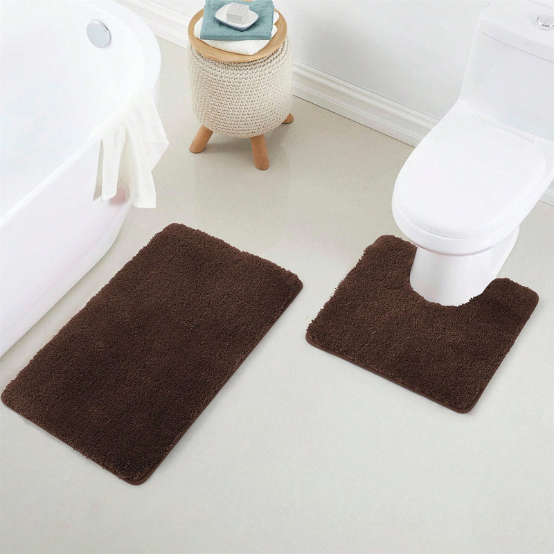 Ensemble de tapis de salle de bain en microfibre brune 17 po x 24 po - Tapis de bain épais et antidérapant, lavable à la machine, pour plancher de salle de bain, baignoire et douche