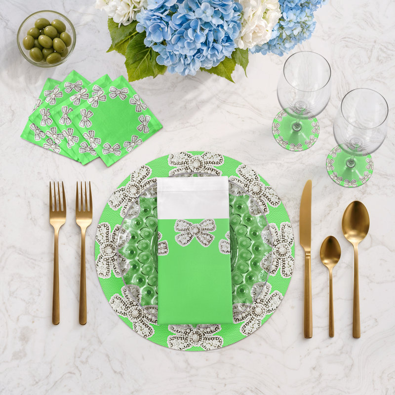 Pearl Bow Cotton Sateen Cocktail Napkins, Colony