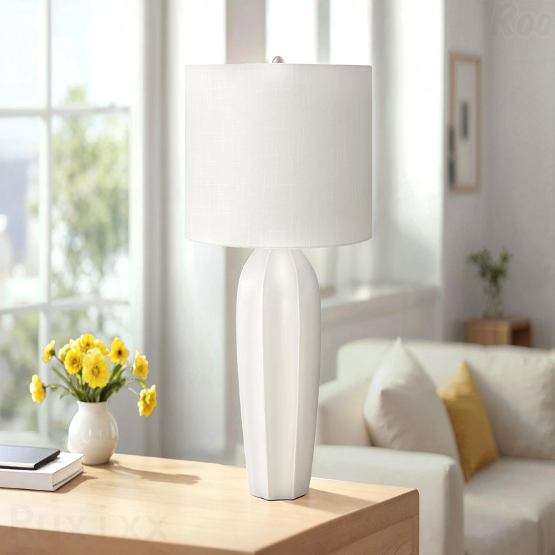 Lampe de table - H 27 po, matériau céramique crème