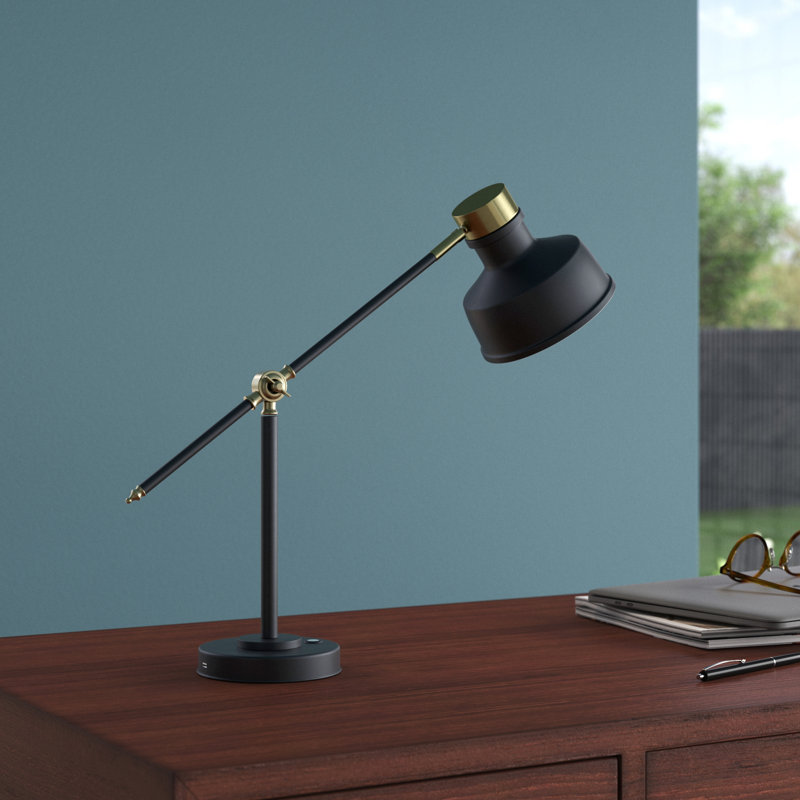 Lampe de bureau réglable à DEL Ambania en noir mat et laiton antique, Noir