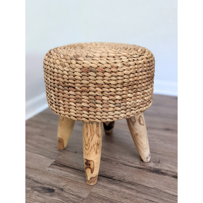 18" Round Hand Woven Water Hyacinth Ottoman Foot Stool Handmade Home Decor Night Stand Accent Display Side End Table