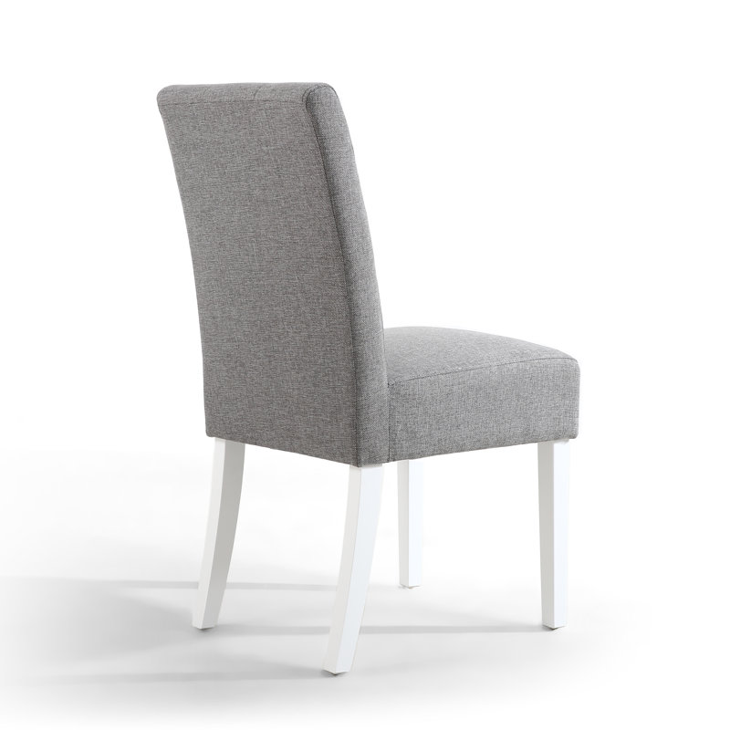 Richland 49cm H Tufted Polyester Blend Upholstered Side Chair, White, Silver Grey Linen Effect
