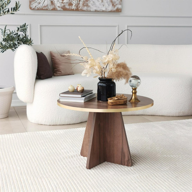 Modern Coffee Table, Gold & Walnut, 23.6 x 15.7 x 23.6 inches | 100% Melamine Coated Chipboard, Thickness: 0.71 inches | PVC Edge Bands, Stylish Design for Living Room & Lounge, Easy Assembly Required
