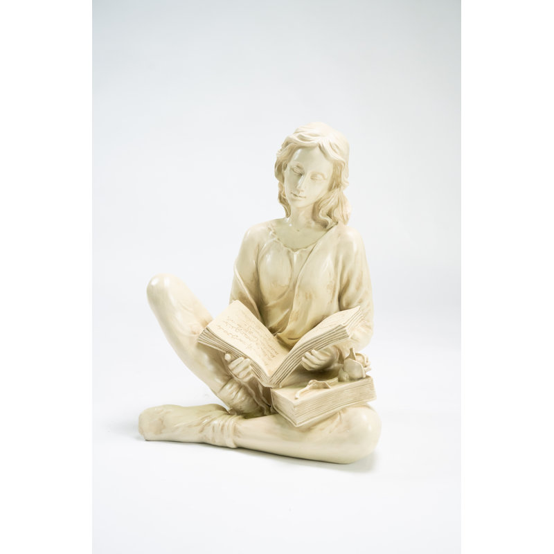 18" Beige Resin Reading Lady Garden Statue