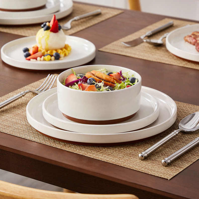 Piece Stoneware Dinnerware Set - Service for 4, Brown/White