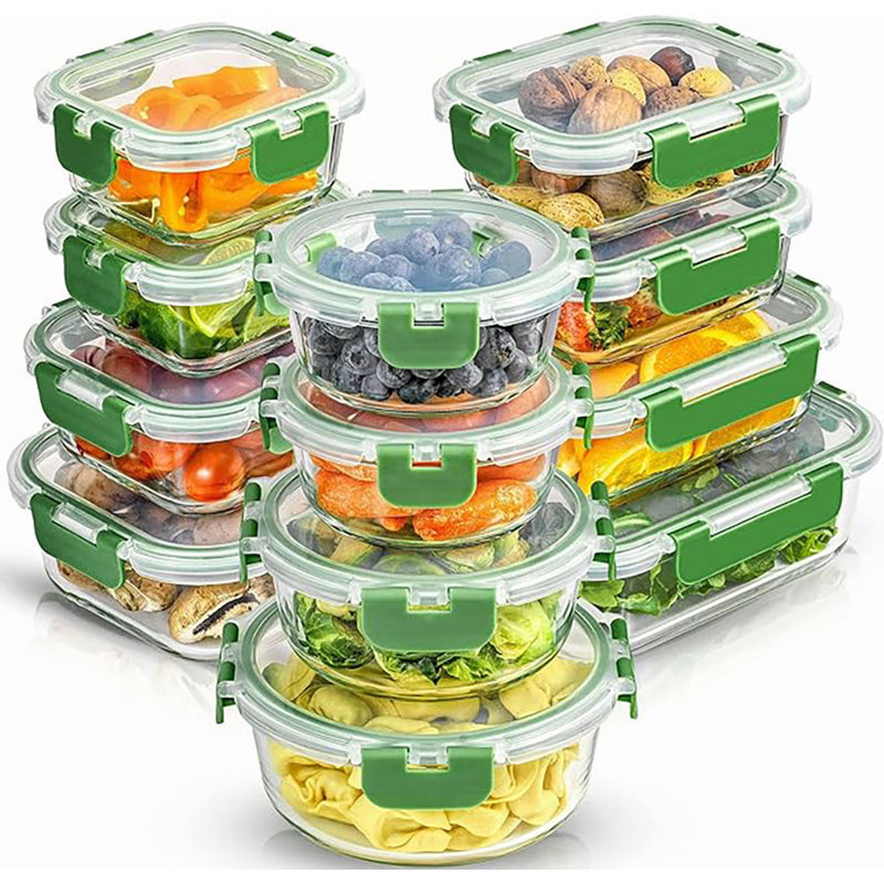 JoyFul 24-Piece Bright Green Glass Storage Containers with Leakproof Lids