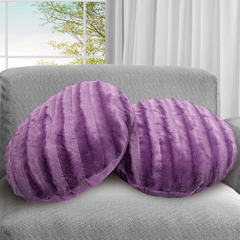 Faux Fur Floor Circular Pillow Cover & Insert, Purple
