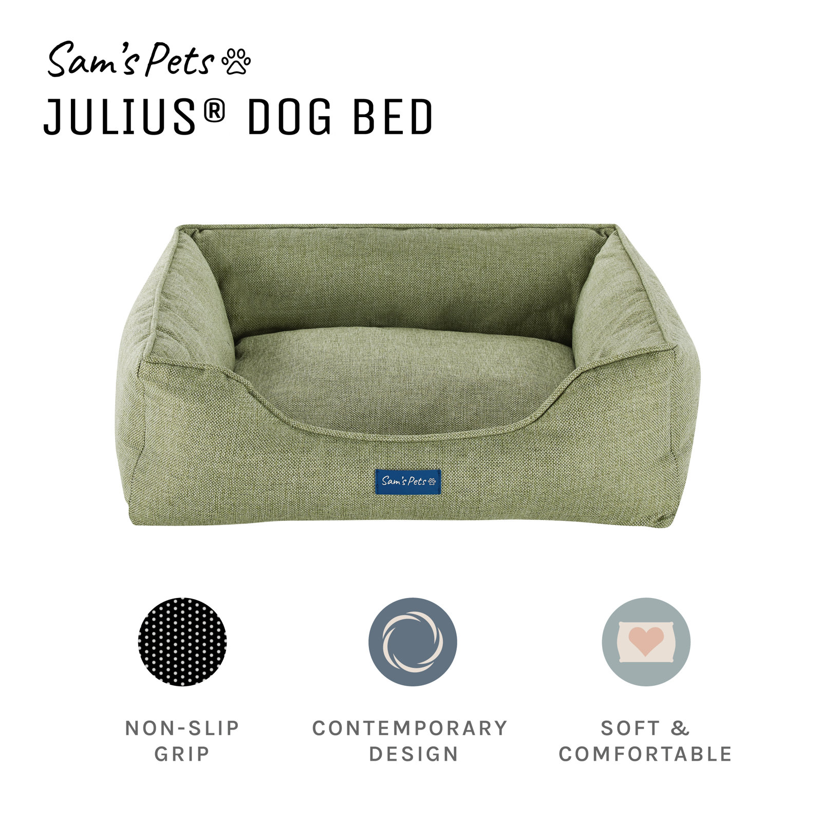 Julius Pet Bed, Small (24" W x 18.9" D x 7.09" H), Olive