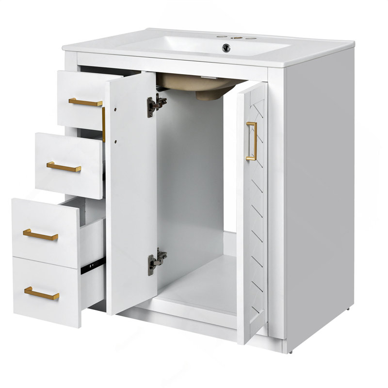 Stylish Bathroom Vanity With Ceramic Sink And Ample Storage, A Perfect Blend Of Functionality And Aesthetics., White