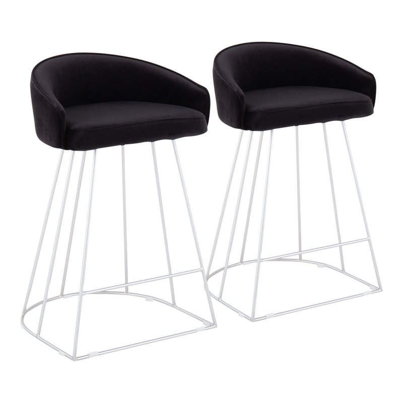 Sienna Upholstered Counter Stool with Metal Frame, Black Velvet, Stainless Steel
