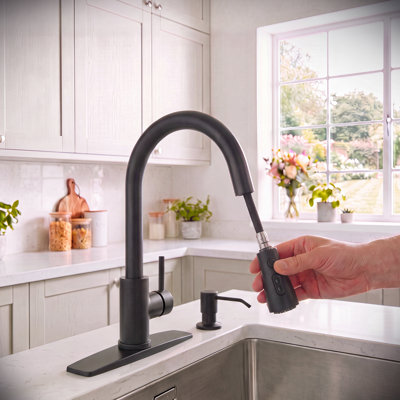 Robinet de cuisine rétractable à poignée simple avec accessoires
